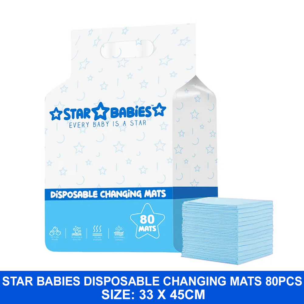 Star Babies - Disposable Changing Mats - Blue - 33x45 cm - 80 Pcs