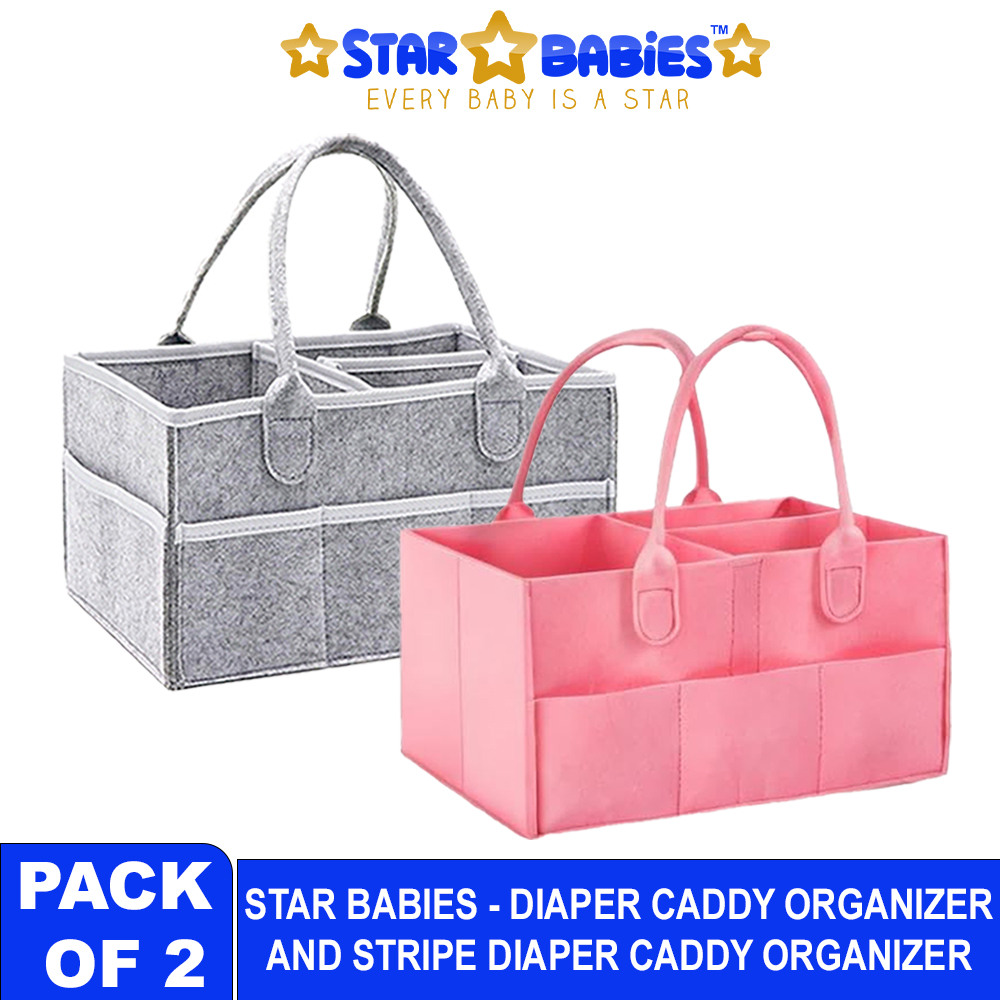 Star Babies - Baby Diaper Caddy Organizer - Pack of 2 - Grey/Pink