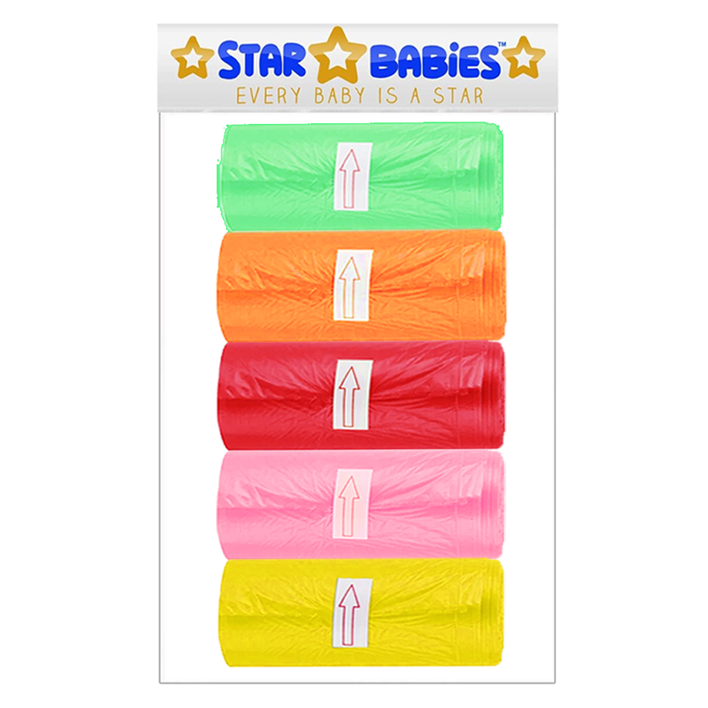 Star Babies - Scented Nappy Bags - Multicolor - Pack of 5 - 75 Pcs - Color May Vary