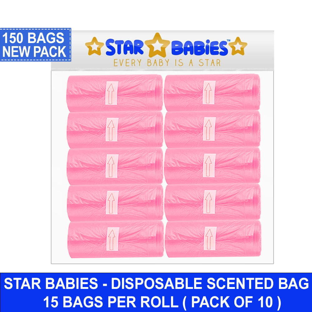 Star Babies - Scented Nappy Bags - Pink - Pack of 10 - 150 Pcs