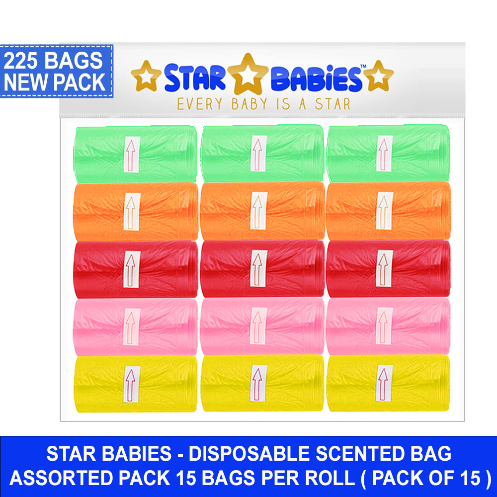 Star Babies - Scented Nappy Bags - Rainbow - Pack of 15 - 225 Pcs