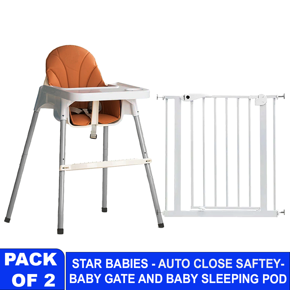 Star Babies - 2-in-1 Baby High Chair & Auto-Close Safety Gate - 75-84cm