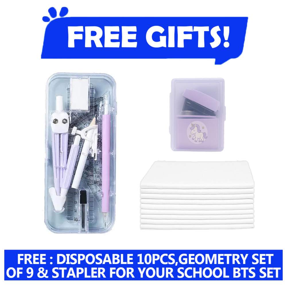 Star Babies - Backpack, Water Bottle, Lunch Bag & Box With Pencil Case Set - Cute Cat - 5 Pcs with Free Geometry Set, Stapler, Disposable Towel 10pcs