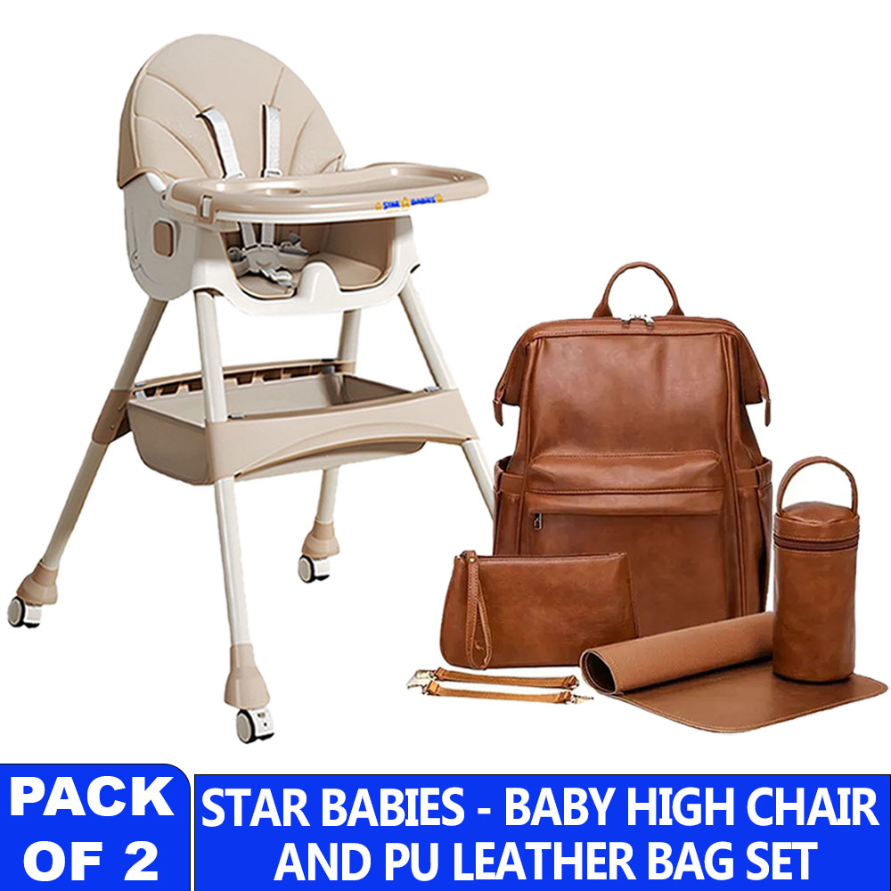 ستار بيبيز - شنطة حفاضات جلدية مع كرسي طعام للأطفال