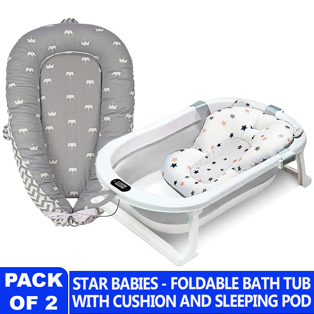 Star Babies - Portable Lounger Sleeping Pod - Grey Stripe With Foldable Bathtub - Grey