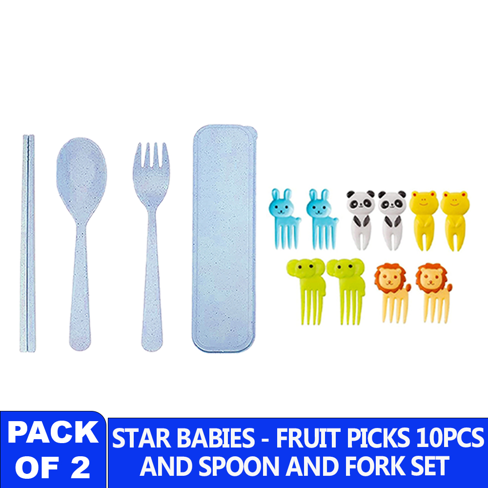 Star Babies - Fruit Picks 10 Pcs With Organic Cutlery Set - Multicolor