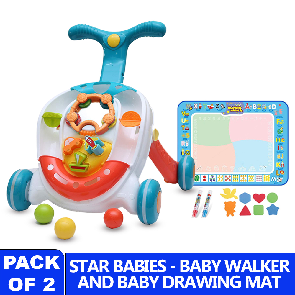 Star Babies- Rolling Ball Walker With Light And Music + Baby Drawing Mat -  Pack Of 2 Combo