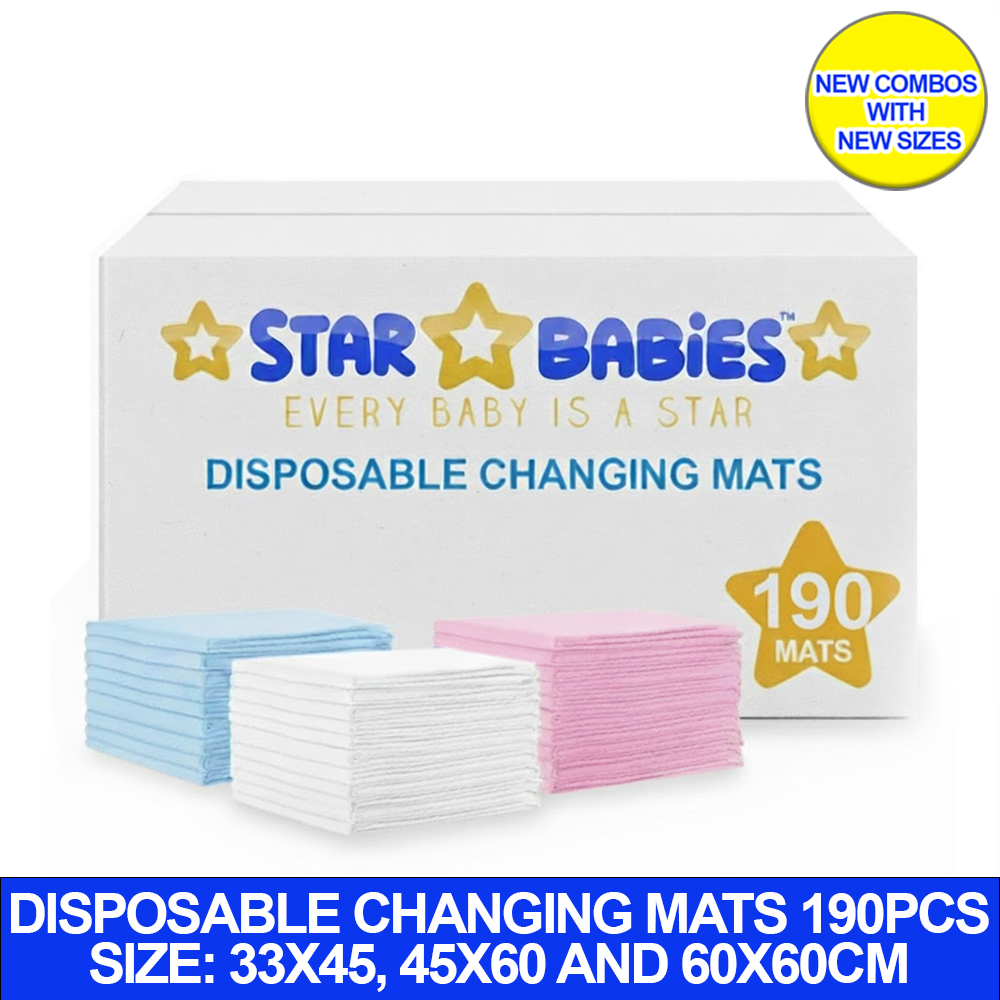 ستار بيبيز - حصيرة غيار للاستخدام مرة واحدة - أزرق وأبيض ووردي - 190 قطعة