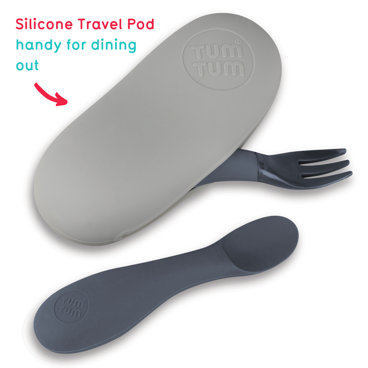 Tum Tum - Baby Cutlery With Travel Case - Grey - 2pcs