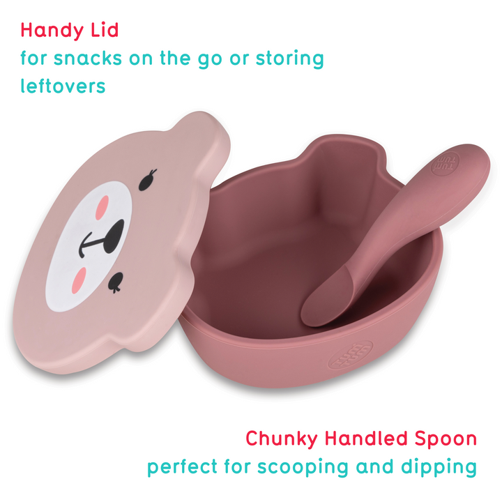 Tum Tum - Feeding Bowl And Spoon Set - Pink - 2pcs