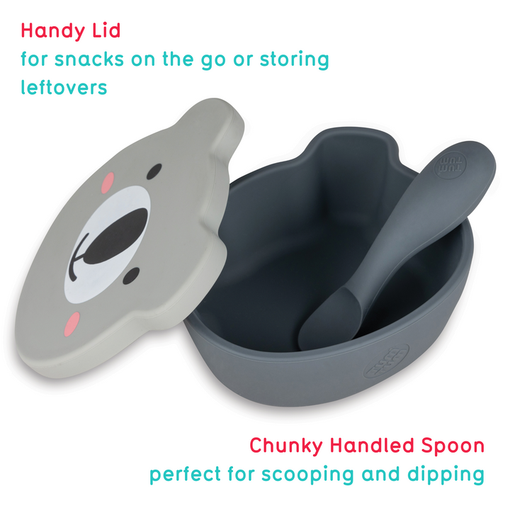 Tum Tum - Feeding Bowl And Spoon Set - Grey - 2pcs