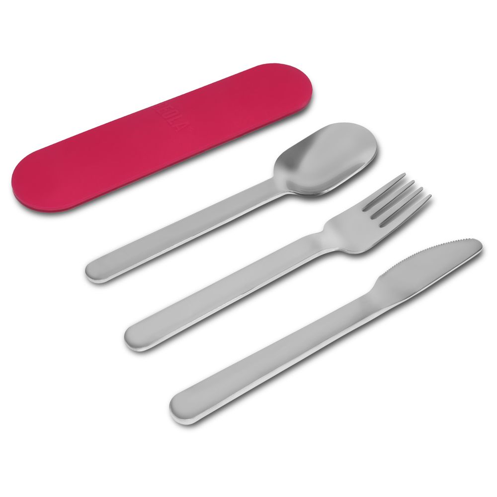 Beola - Stainless Steel Travel Cutlery Set With Silicone Case - Raspberry