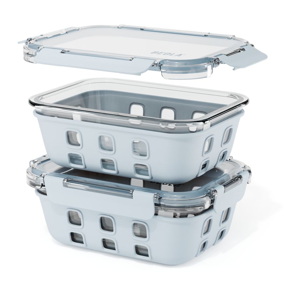 Beola - Borosilicate Glass Meal Prep Food Containers - Ice Blue - Pack of 2 - 1050 ml