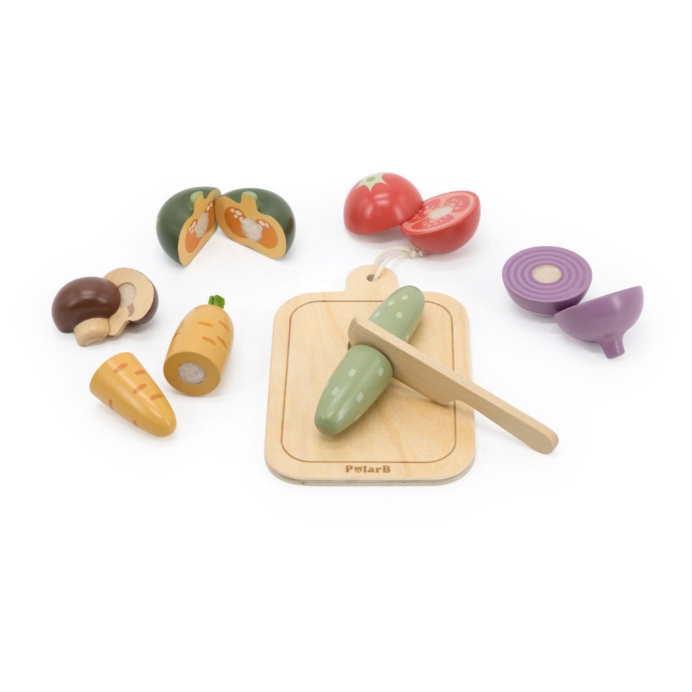 مجموعة ألواح تقطيع الخضار الخشبية من بولار بي - لعبة تقطيع وسكاكين للعب التخيلي - مونتيسوري
