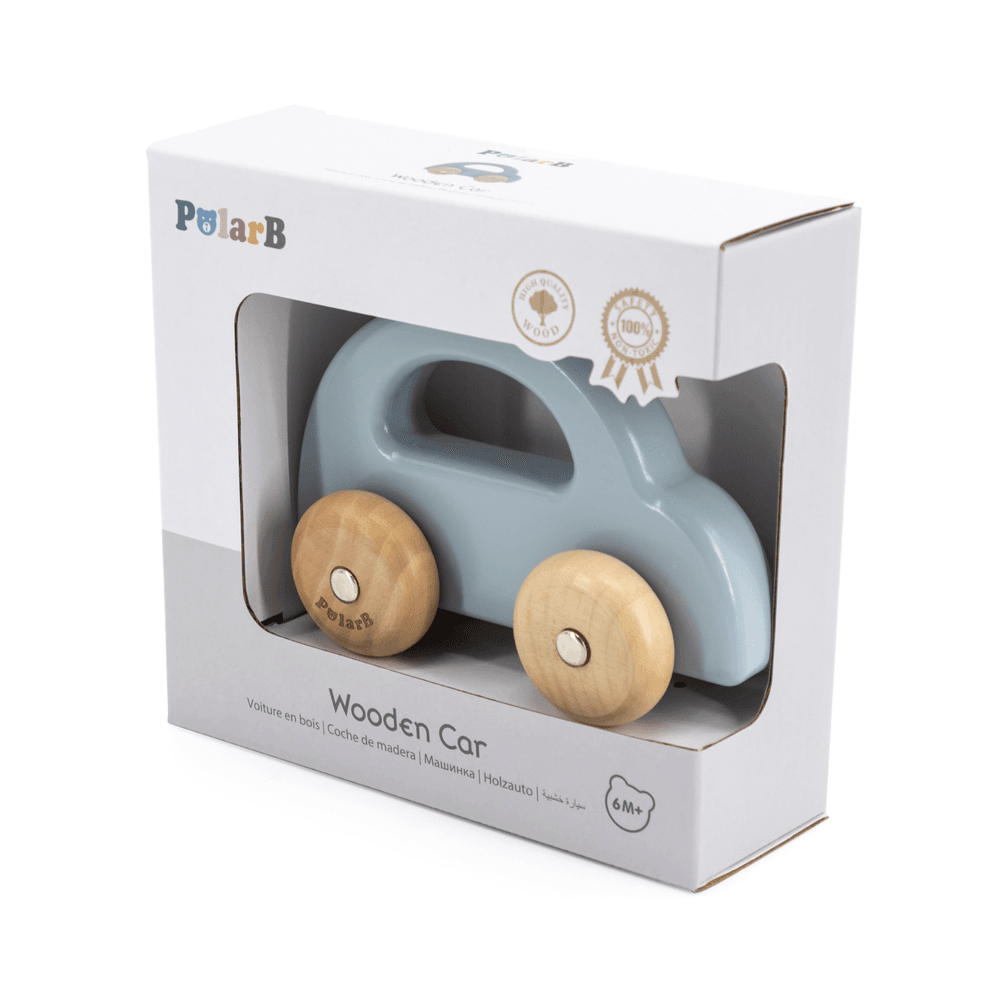 PolarB - Wooden Car Push And Pull Toy - Blue