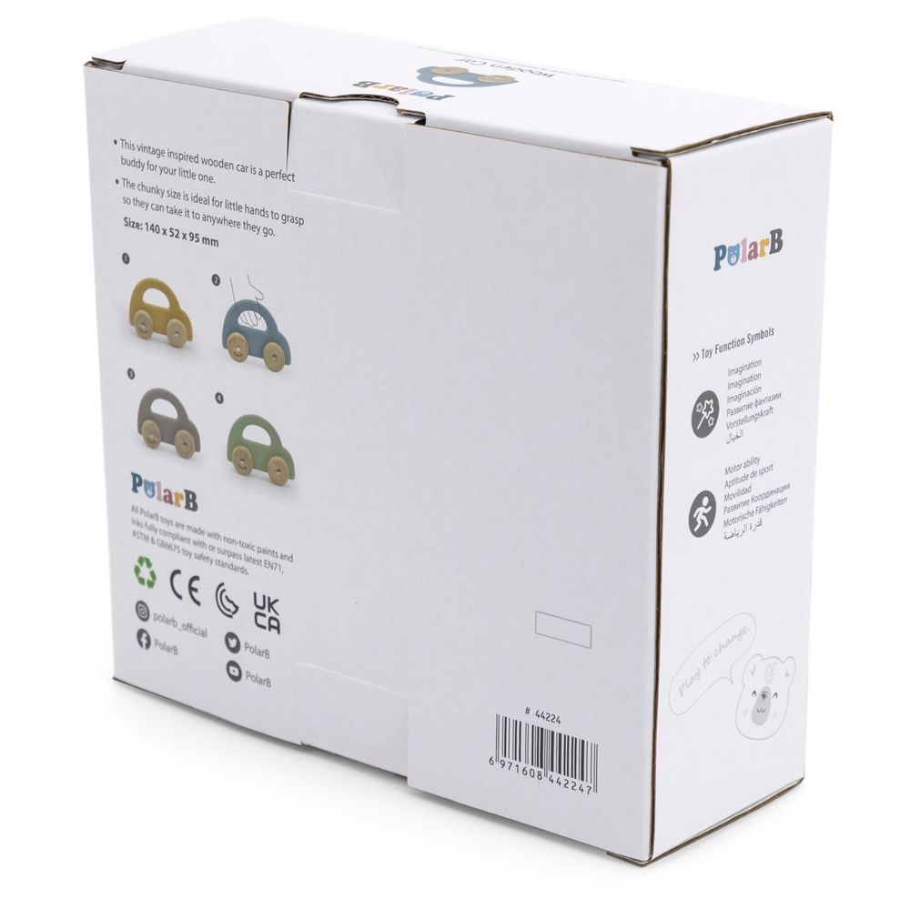 بولار بي - سيارة دفع وسحب خشبية مونتيسوري، مركبة خشبية طبيعية بألوان الباستيل - أزرق