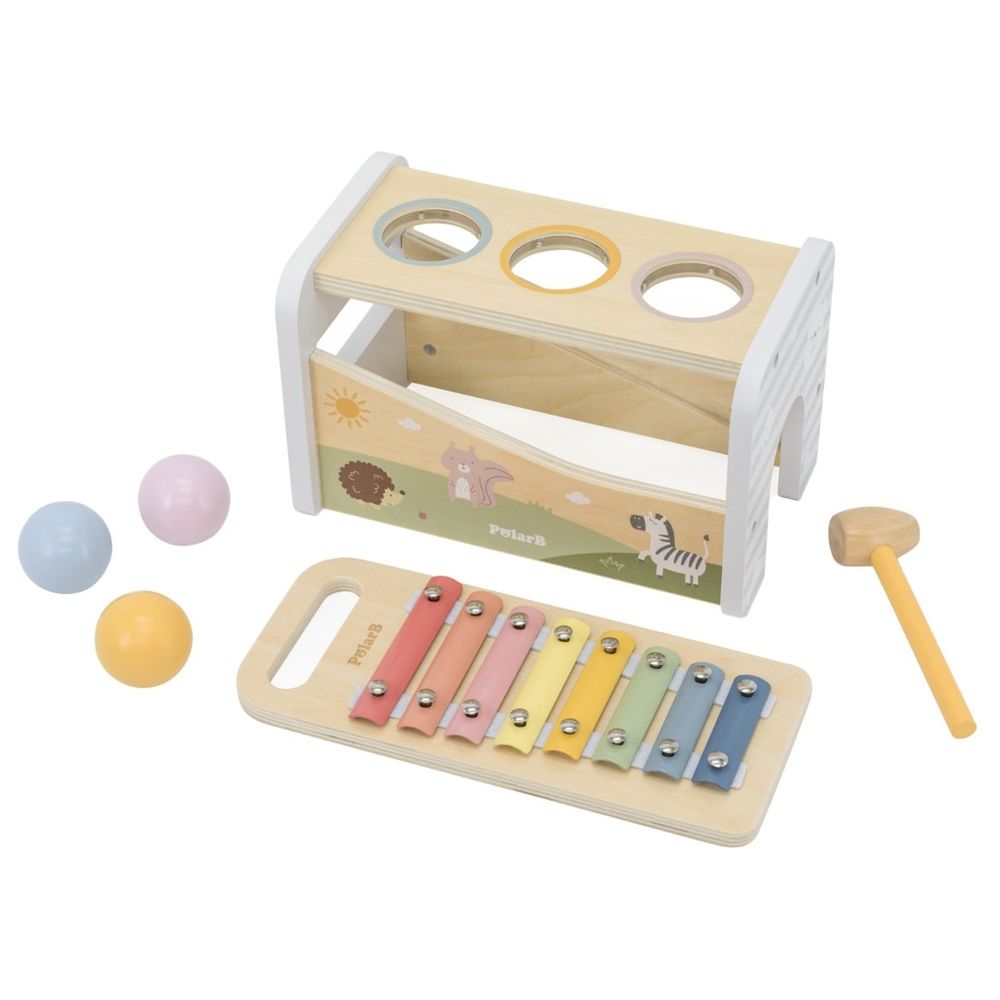 بولار بي - لعبة موسيقية 2 في 1: مقعد خشبي للدق وآلة إكسيليفون