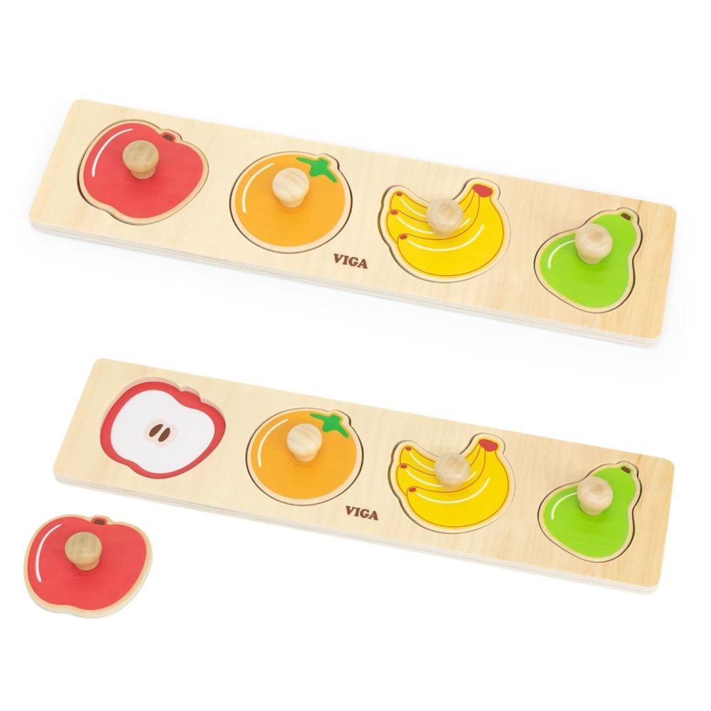 فيجا - فواكه - لعبة أحجية خشبية مونتيسوري مكونة من 4 قطع، تنمي المهارات الحركية الدقيقة