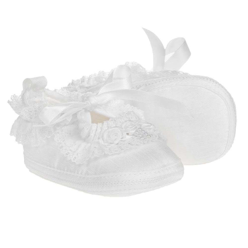 Early days - Baby Girl White Silk Lace Shoes With Ribbon Tie