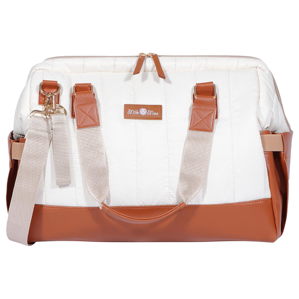 ميلك آند مو - شنطة حفاضات مبطنة - بني وبيج