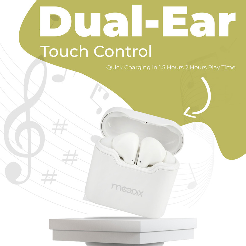 Moodix - Earbud Bluetooth Headphones With Charging Case - White
