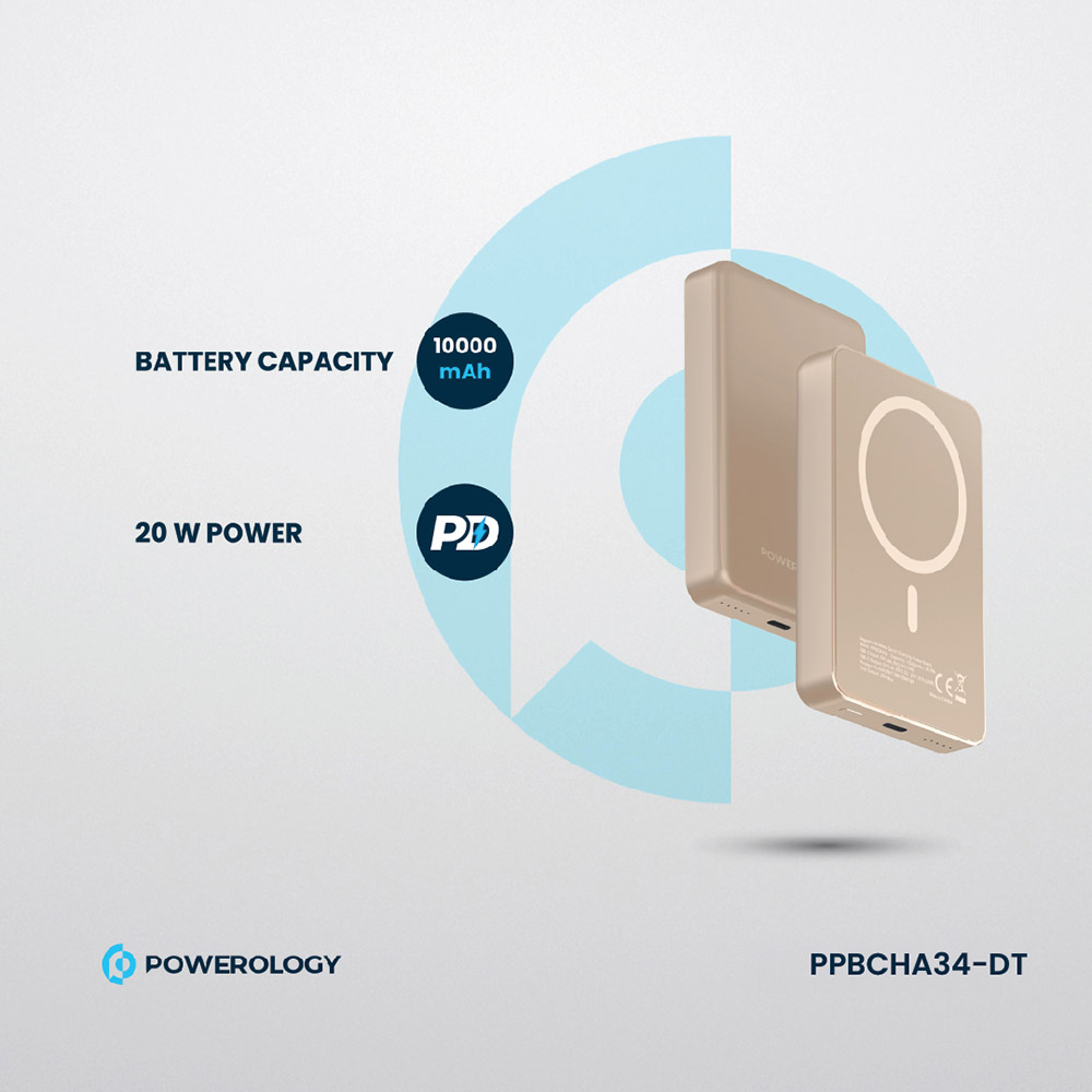 Powerology - Magsafe Aluminum Power Bank - Desert Titanium - 10000 mAh