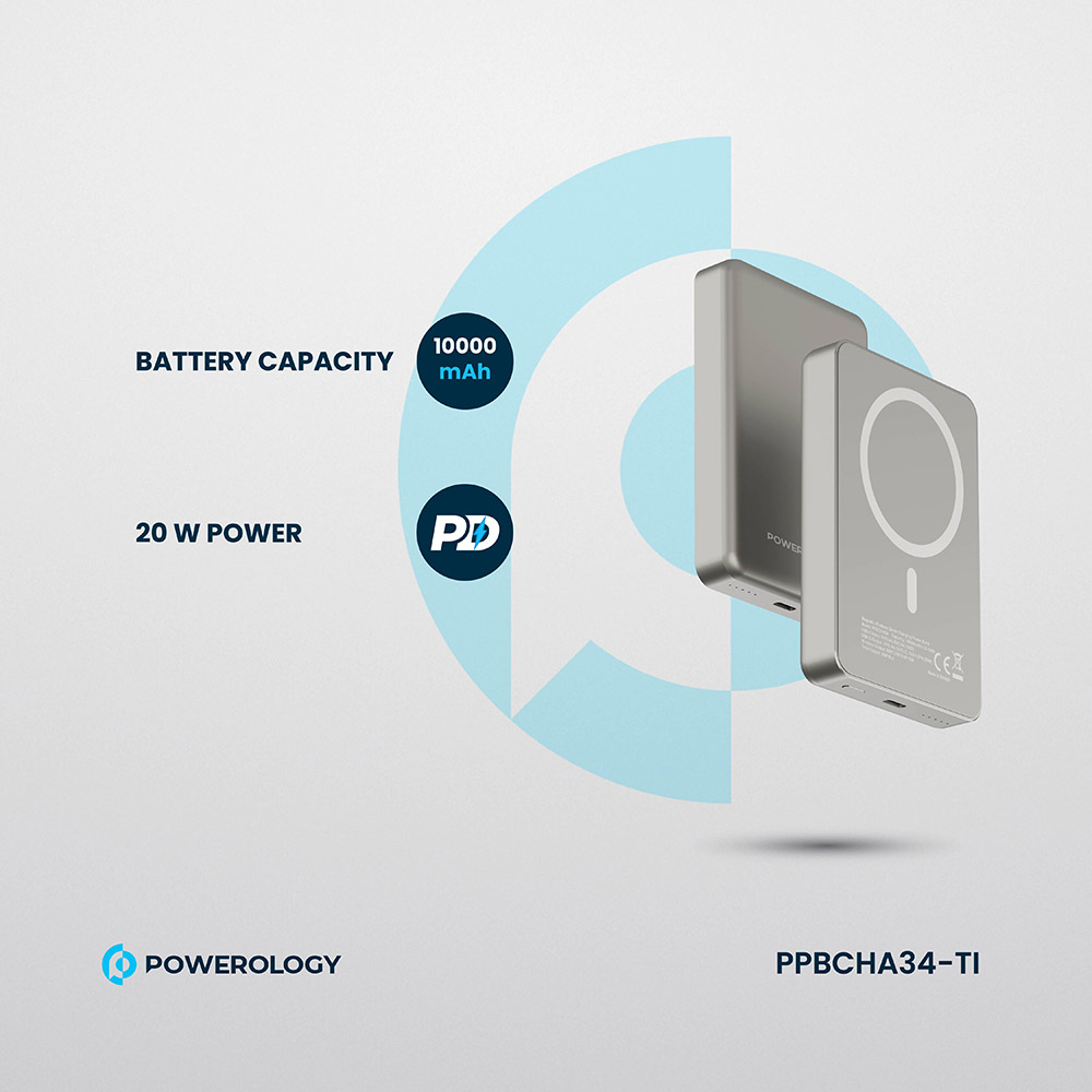 Powerology - Magsafe Aluminum Power Bank - Titanium - 10000 mAh