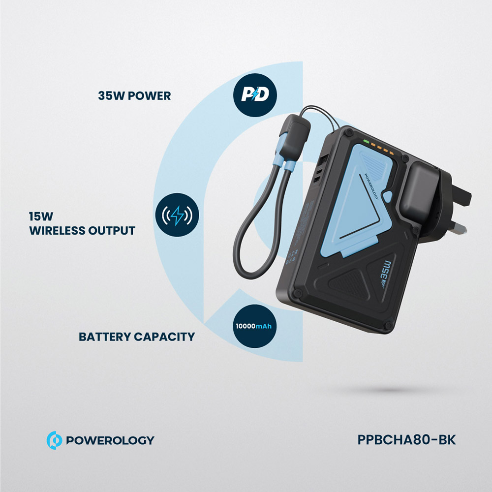 Powerology - Magsafe Power Bank With Wall Charger - Black - 10000 mAh
