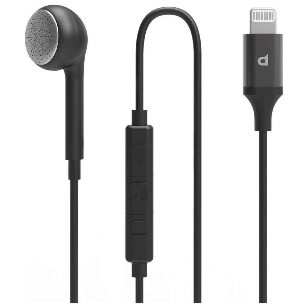 Powerology - Mono Earphones With Lightning Connector - Black - 1.2m