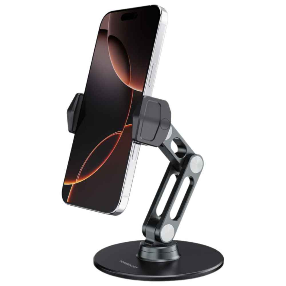 Powerology - Multi-Angle Phone Stand With Adjustable Pivot Arm - Black