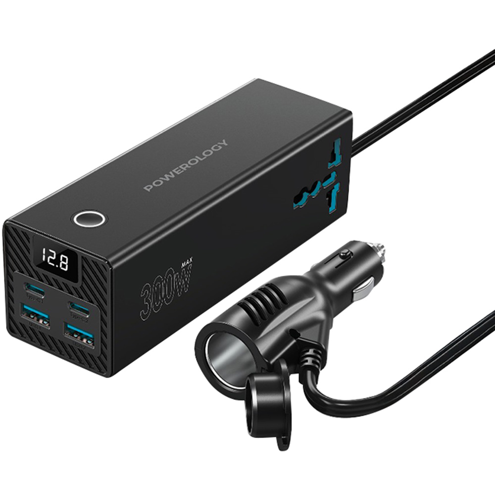 Powerology - 2 AC Universal Car Power Inverter - Black - 300 W