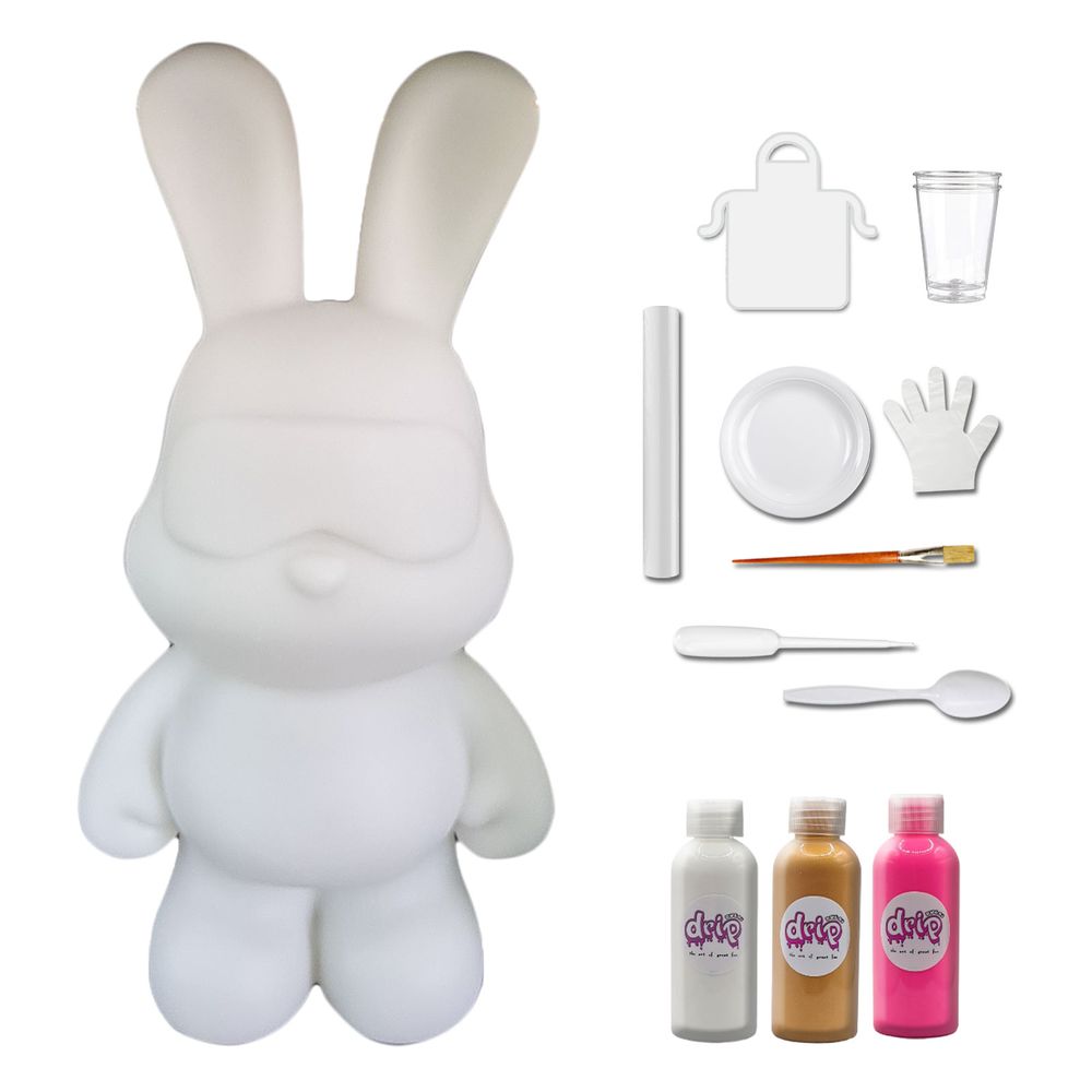 Dubai Drip Art - DIY Cool Bunny Acrylic Flow Paint Kit - White/Gold/Fluorescent Pink