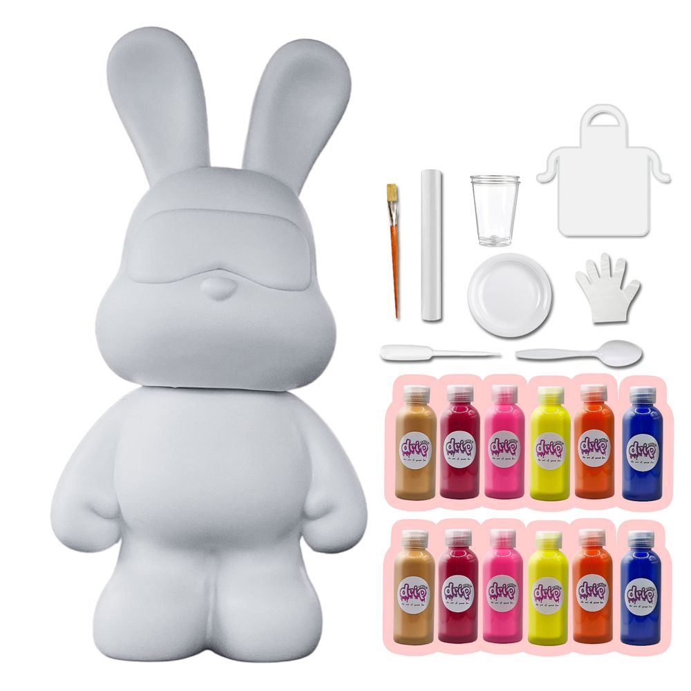 Dubai Drip Art - Cool Bunny Pouring Paint Set - Gold/Rose Red/Fluorescent Pink/Lemon YelloWithOrange/Dark Blue