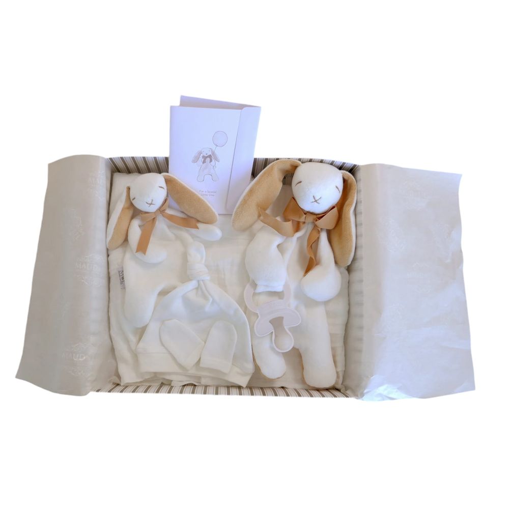 Maud N Lil - Organic Luxury Oscar The Bunny Baby Gift Box Pack of 6 - White/Sand