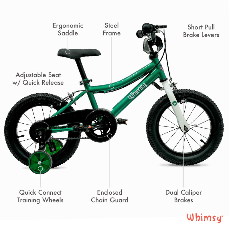 Whimsy Wheels - Classic Kids Cycle - 14 Inch - Green
