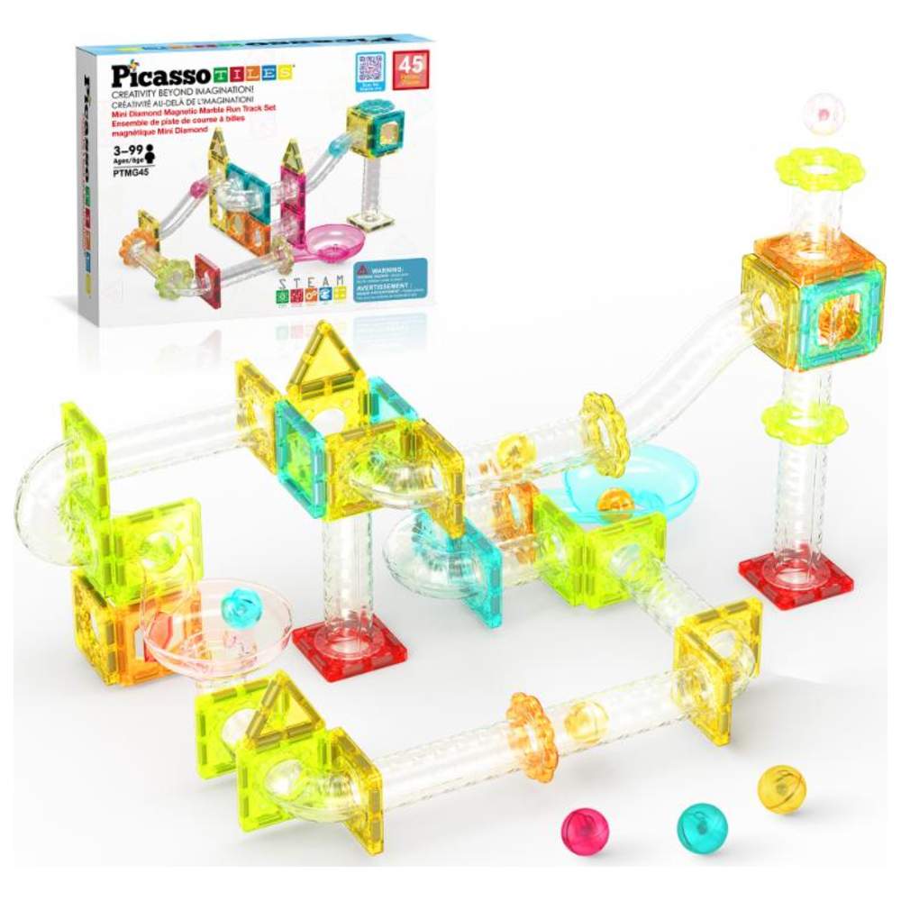 بيكاسو تايلز - مجموعة تركيب مسار مرات رخامية مغناطيسية صغيرة - 45 قطعة