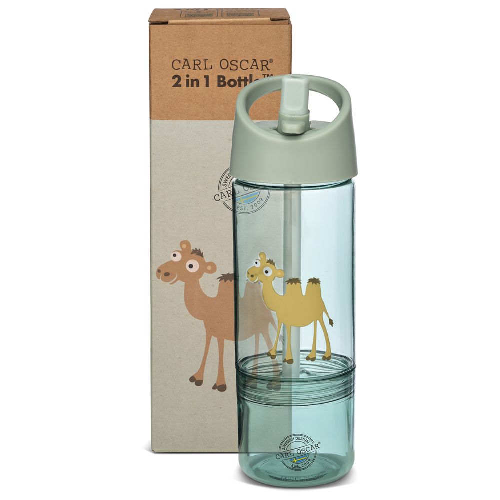 Carl Oscar - 2-In-1 Kids Water Bottle - Green Camel - 300 ml