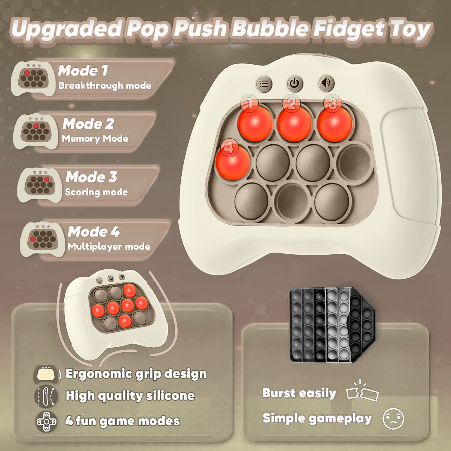 ESSEN - Light Push Pop It Bubble Sensory Fidget Game Toy