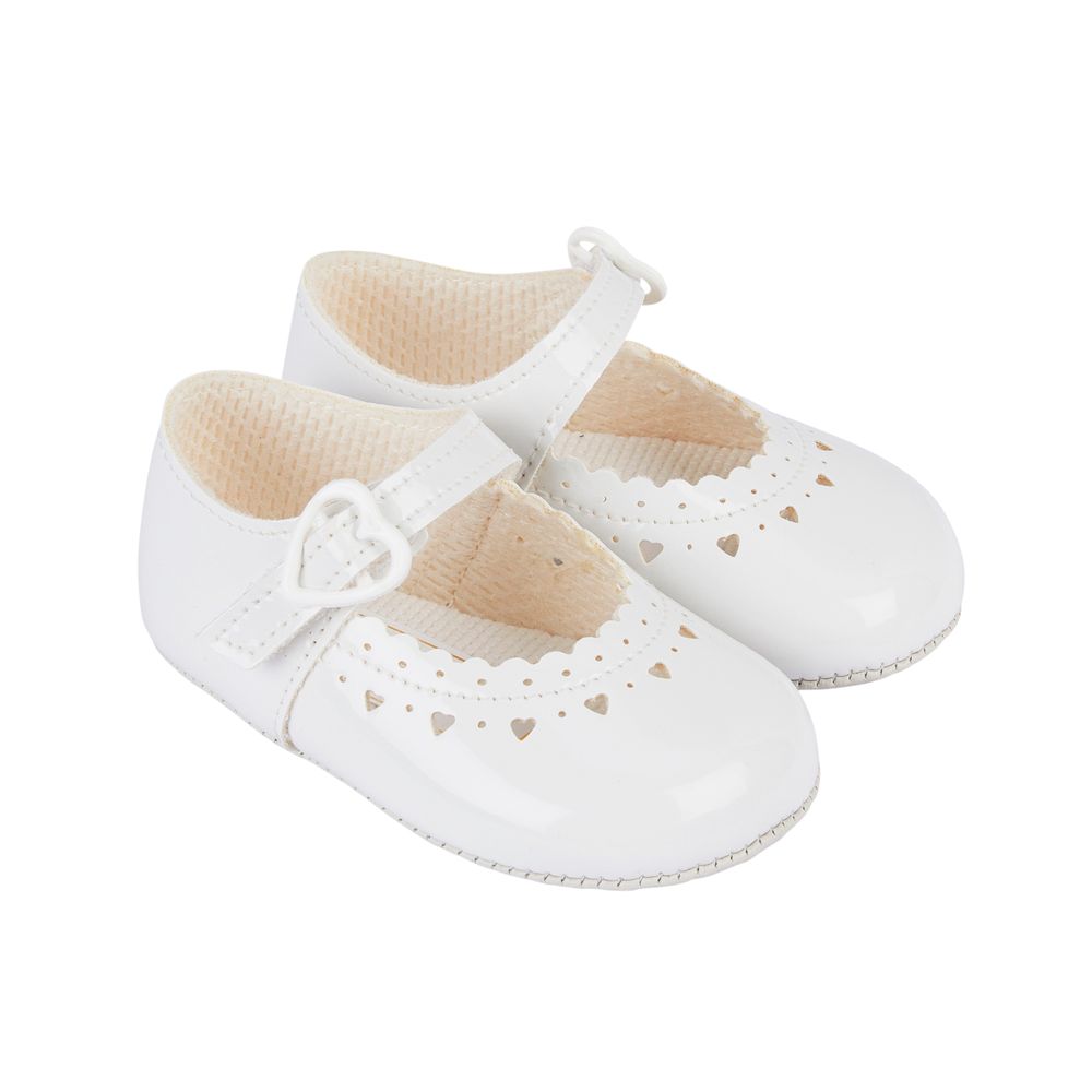 Early Days - Baby Girl's Patent Heart Pre-Walker Shoes - White