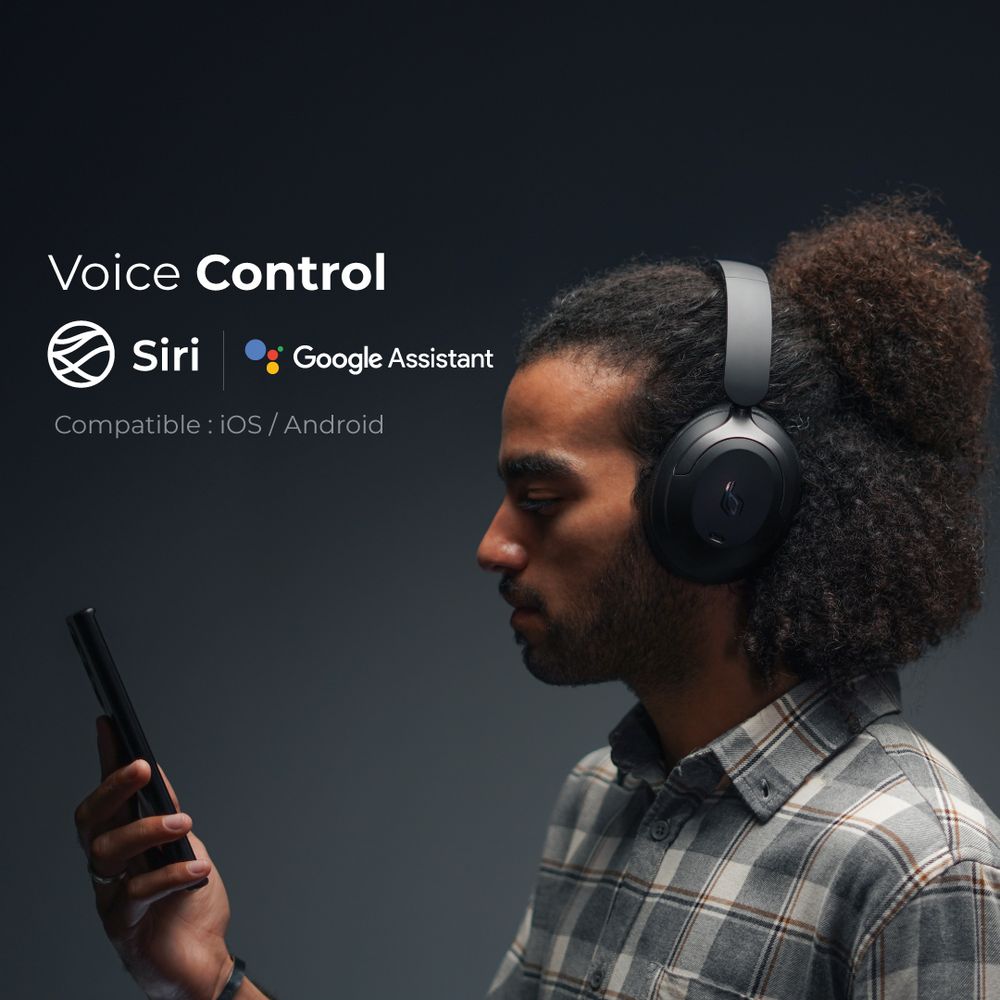 Blupebble - C80 Over-Ear Foldable Digital Noise Cancelling Ergonomic Headphones - Black