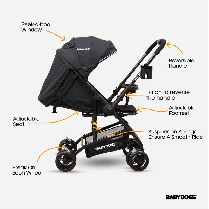 Babydoes - Olla R + Baby Stroller Reversible Handle - Black