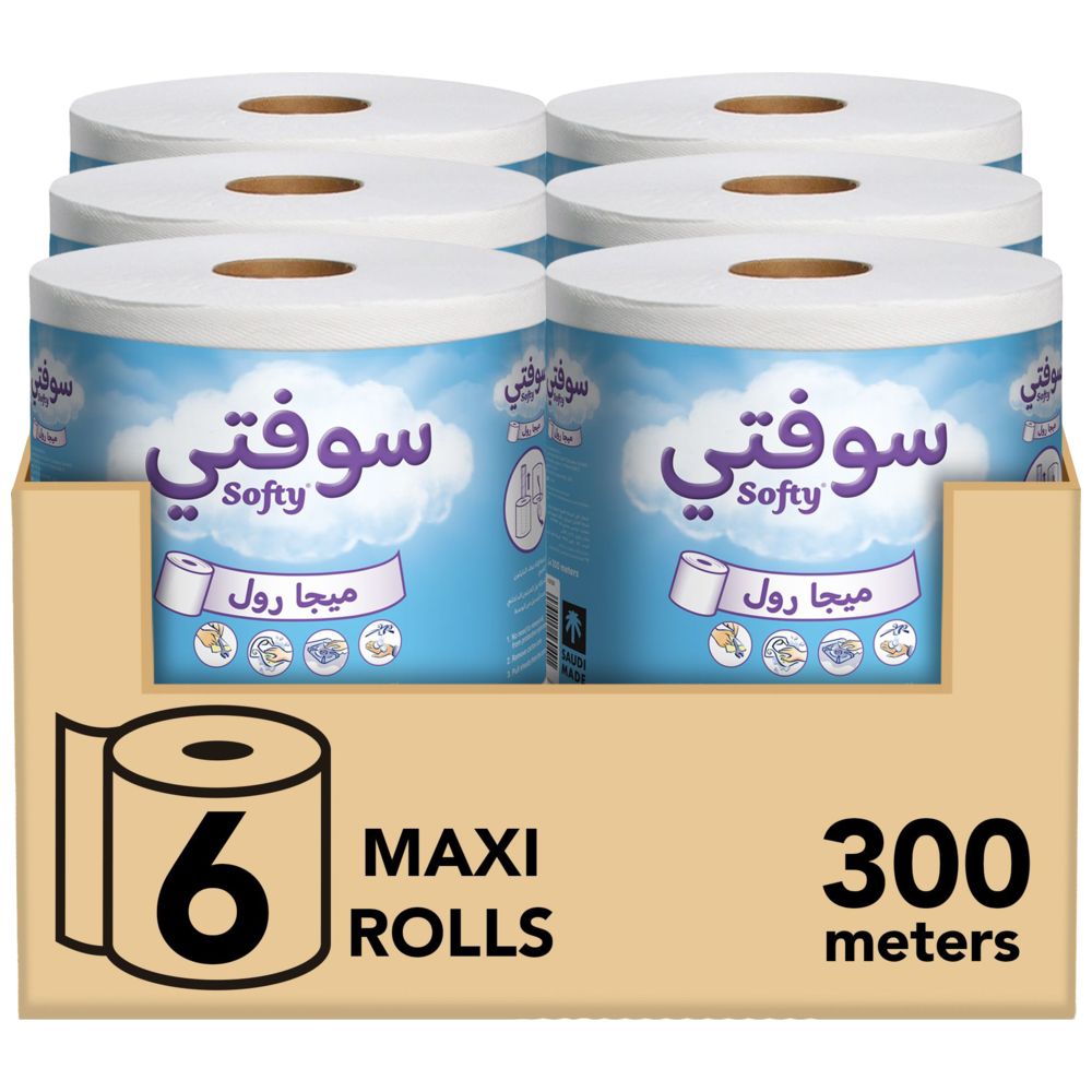 سوفتي - مناديل ورقية للمطبخ ميجا رول - عدد 6 - 1800 متر