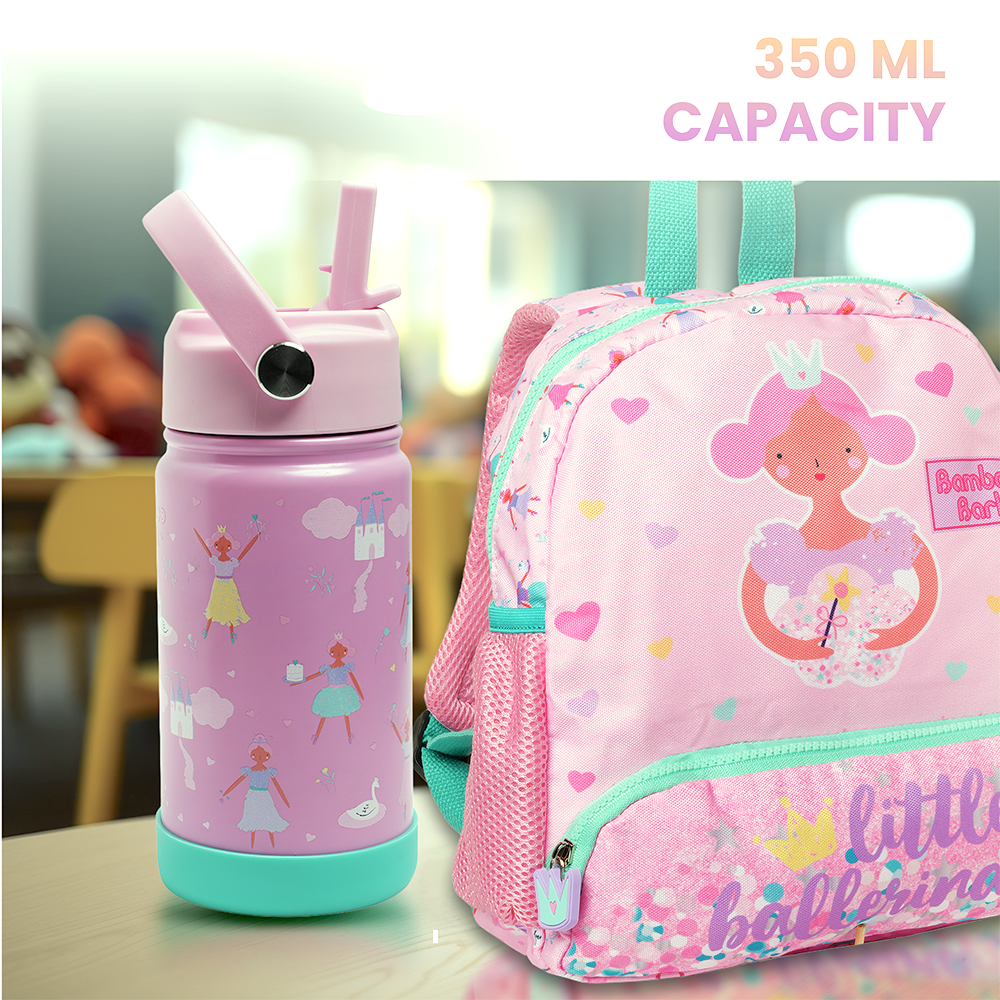 Bamboo Bark - Little Ballerina Castle Insulated Water Bottle - Pink - 350 ml
