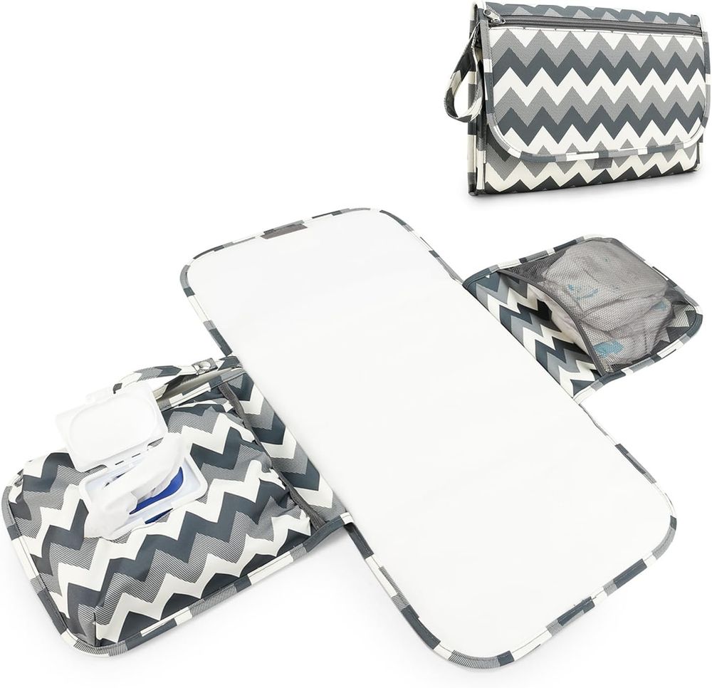 Sybil's Zig Zag Pattern Travel Nappy Changing Mat - White/Grey