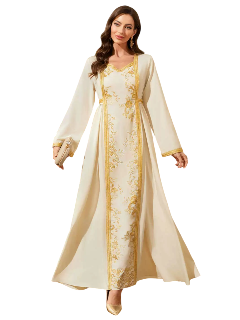 بيداني - جلابية ستايل مطرزة - بيج