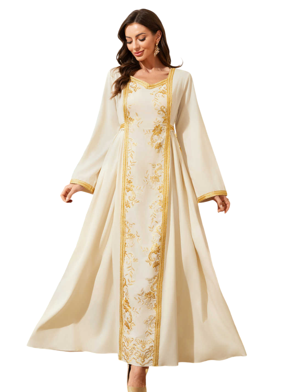 بيداني - جلابية ستايل مطرزة - بيج