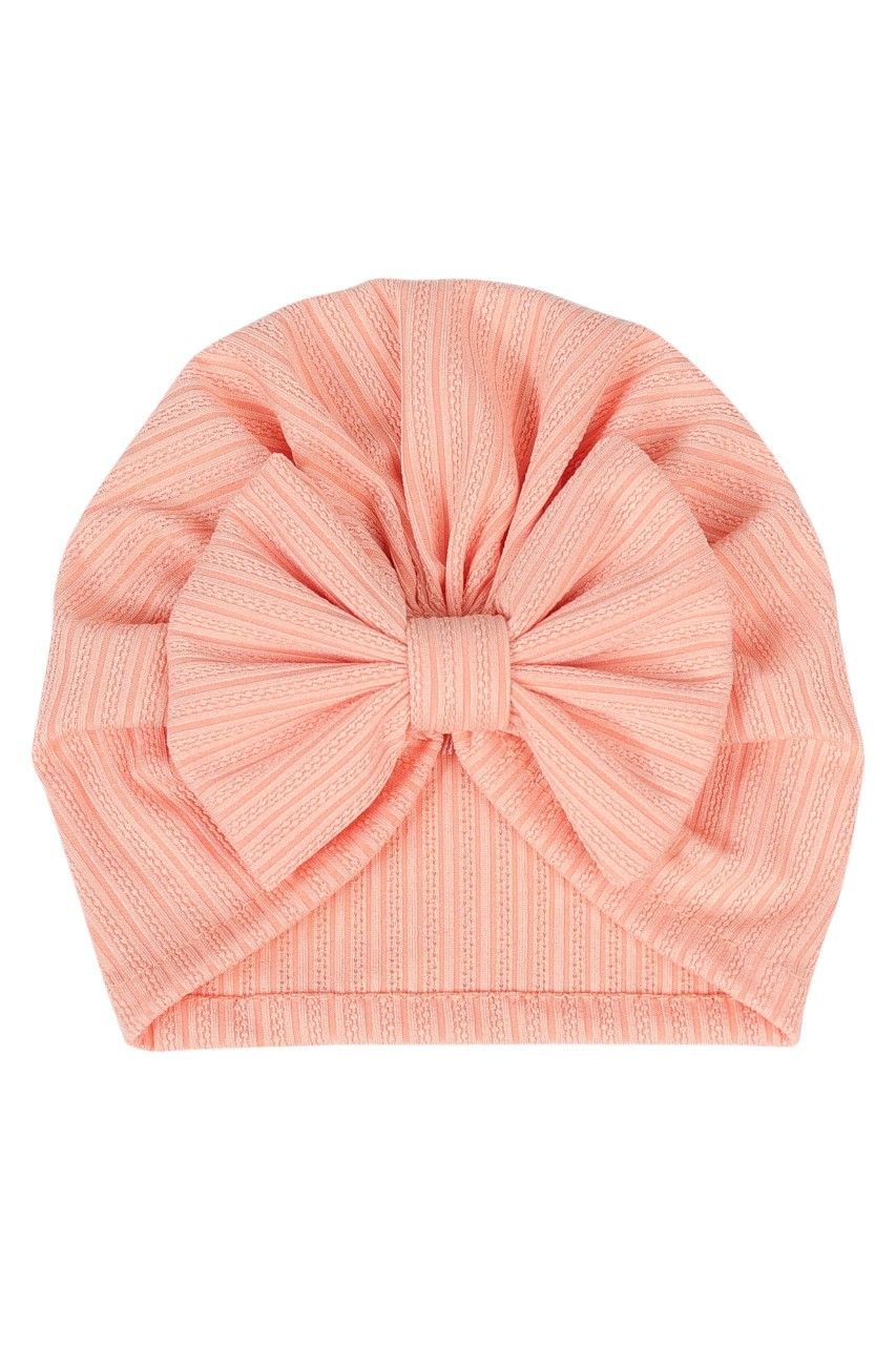 بامبيميسي - طقم قطعتين - قبعة توربان وقفازات بتفاصيل فيونكة للمواليد - وردي بوميلو