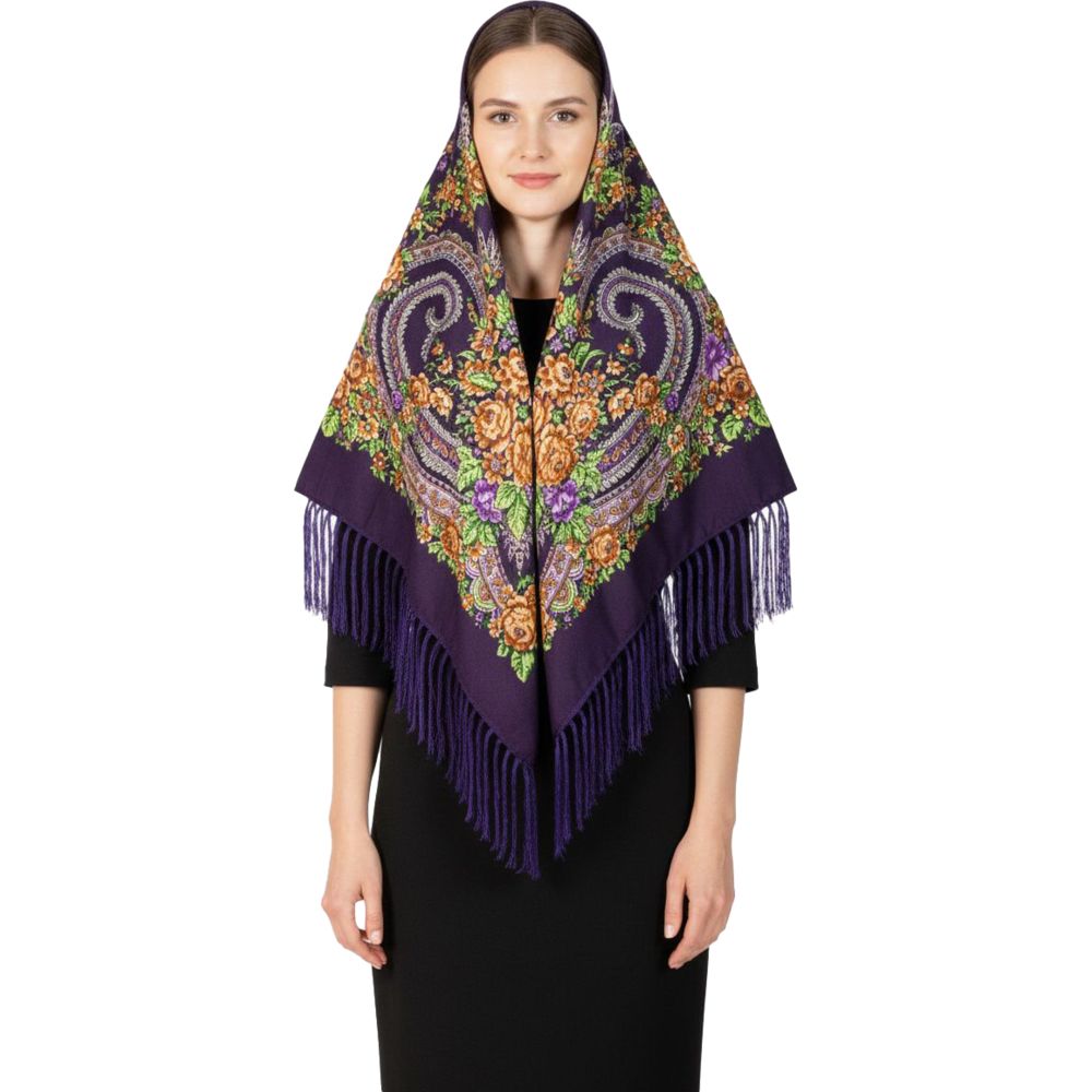 D' Daniela - Ludmila Women's Traditional Printed Shawl - Dark Purple