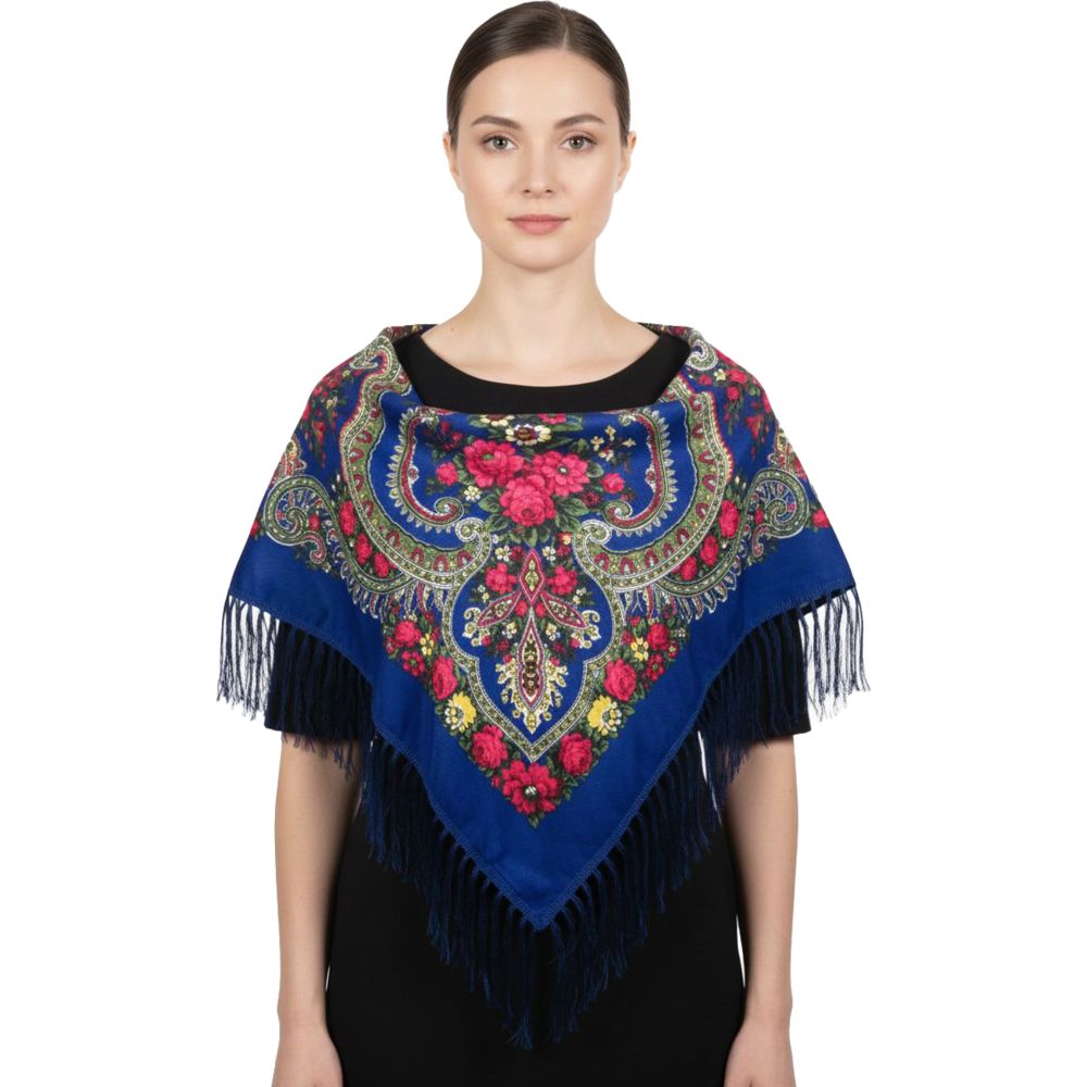 D' Daniela - Marfa Women's Traditional Printed Shawl - Dark Blue