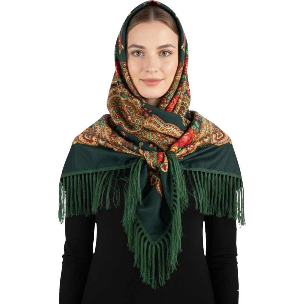 دي’دانييلا - شال نسائي تقليدي مزخرف كارينا - أخضر داكن